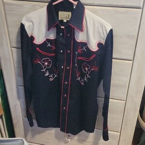 Roper Black Western Shirt with Blue Embroidery